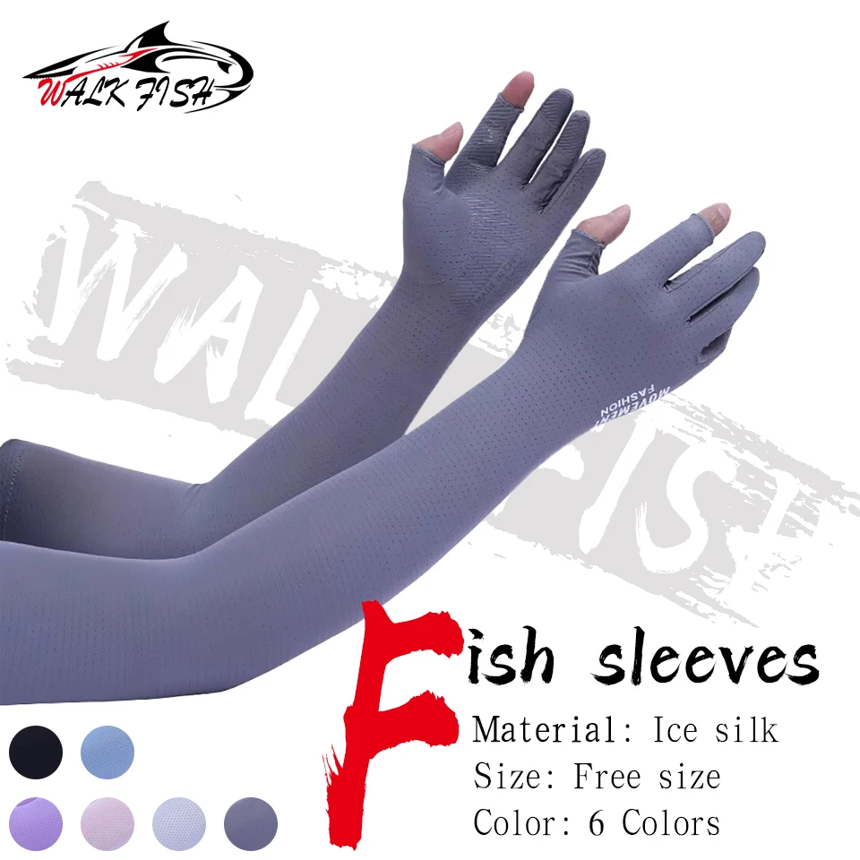 

WALK FISH 1Pair Summer Ice Silk Fishing Sleeves Sunscreen Full Arm Gloves Two Finger Gloves Breathable Sunscreen Sports Driving
