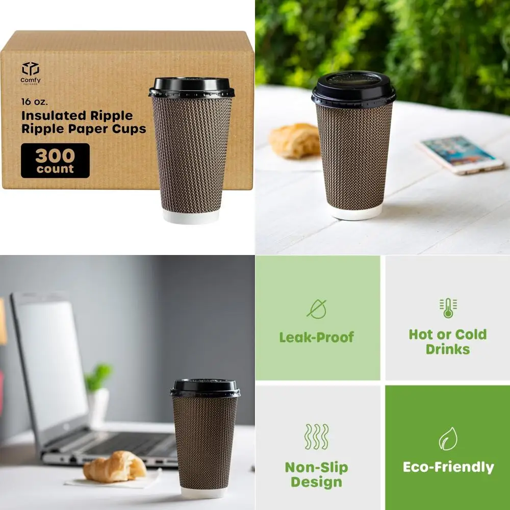 

Изолированные чашки для горячего кофе с волнистым рисунком, 250 шт., 16 унций, с крышками — идеально подходят для комфорта и удобства