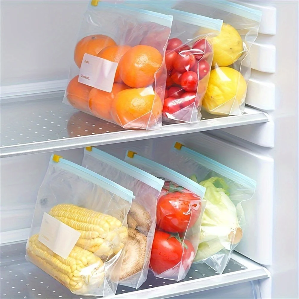 10/15/20PCS Silicone Food Storage Leakproof Reusable Stand Up Zip Shut Bags Cup Fresh Food Storage Bag Refrigerator Fresh Wrap