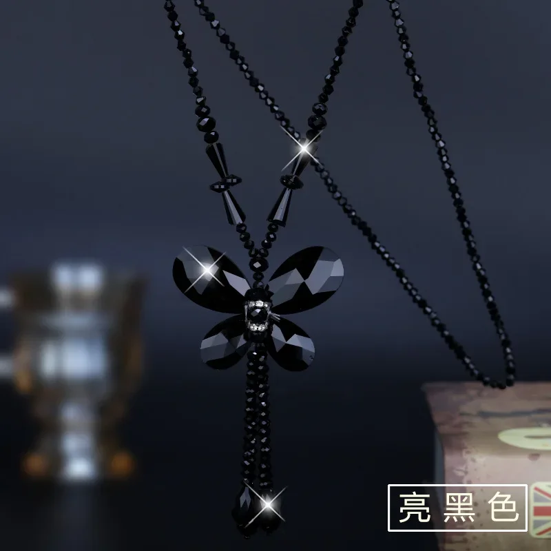 Colar de suéter longo com borla borboleta, versátil e elegante para mulheres