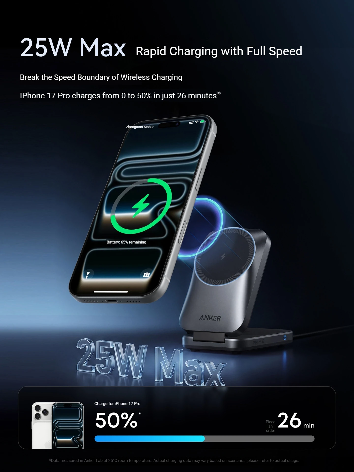 Anker Prime Magnetic Wireless Charger 25W Max Air Cooled Foldable 3 In 1 Fast Charging Station For Iphone / Apple Watch/ Airpods view 2