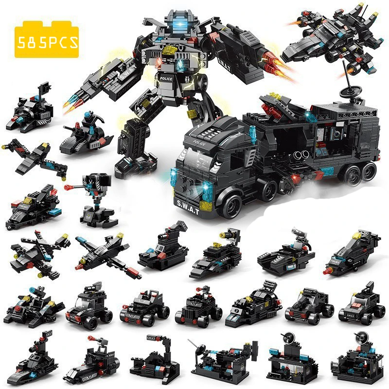 

City Series Police Station SWAT Corps Team Military Truck Car Fighting War Robot Building Blocks DIY Toys for Boys Kids Gifts