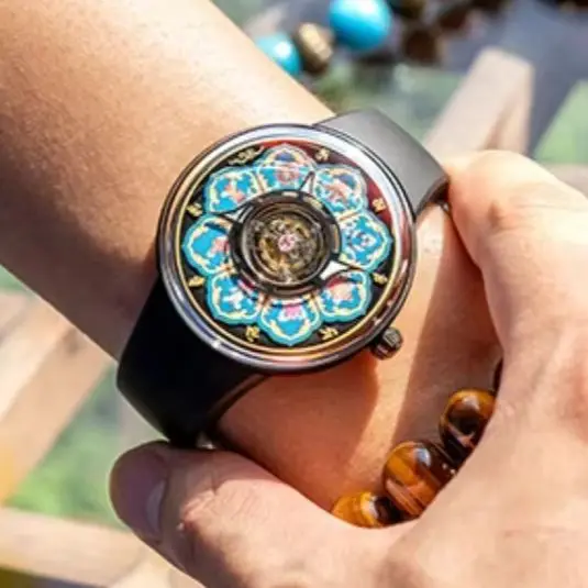 CRONUSART Men Tourbillon Watch 43mm Titanium Case Mechanical Wristwatch Sapphire Mirror Luminous Tangka Enamel Dial FKM Strap