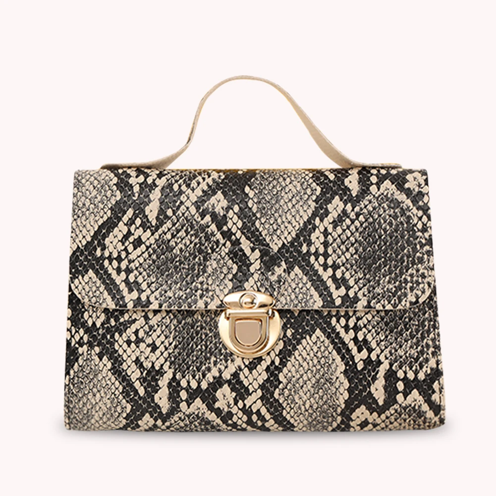 Women Snake Print Shoulder Bag PU Leather Small Square Handbag Large Capacity Retro Snake Print Bag Female Shopping Purse