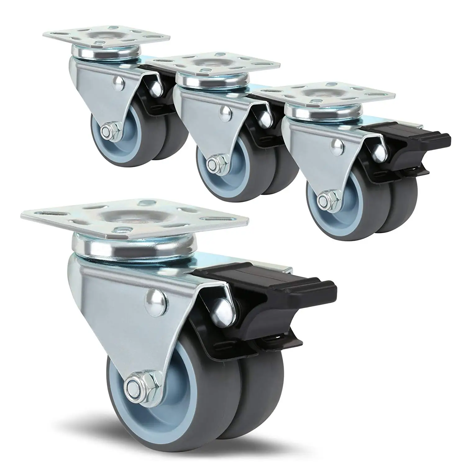 4 x Heavy Duty Swivel Castor Wheels 50mm with Brake for Trolley Furniture