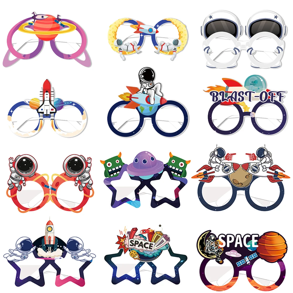 Astronaut Rocket Theme Party Paper Glasses Outer Space Party Funny Decorative Color Glasses Happy Birthday Party Decor Kids Boy