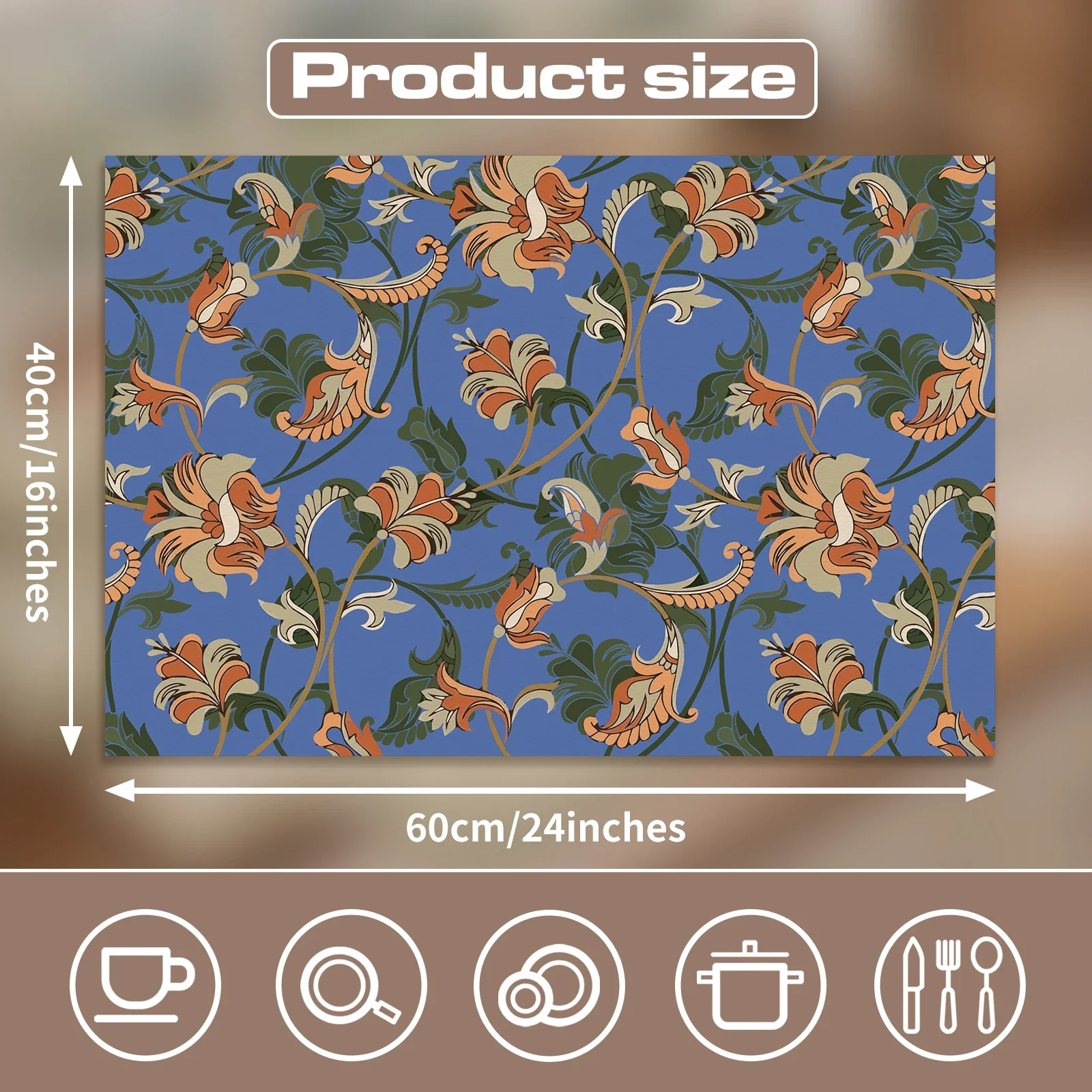 Pvc Blue Floral Dish Drying Mat Cute Super Absorbent Dish Drying Pad Coffee Mat Kitchen Mat
