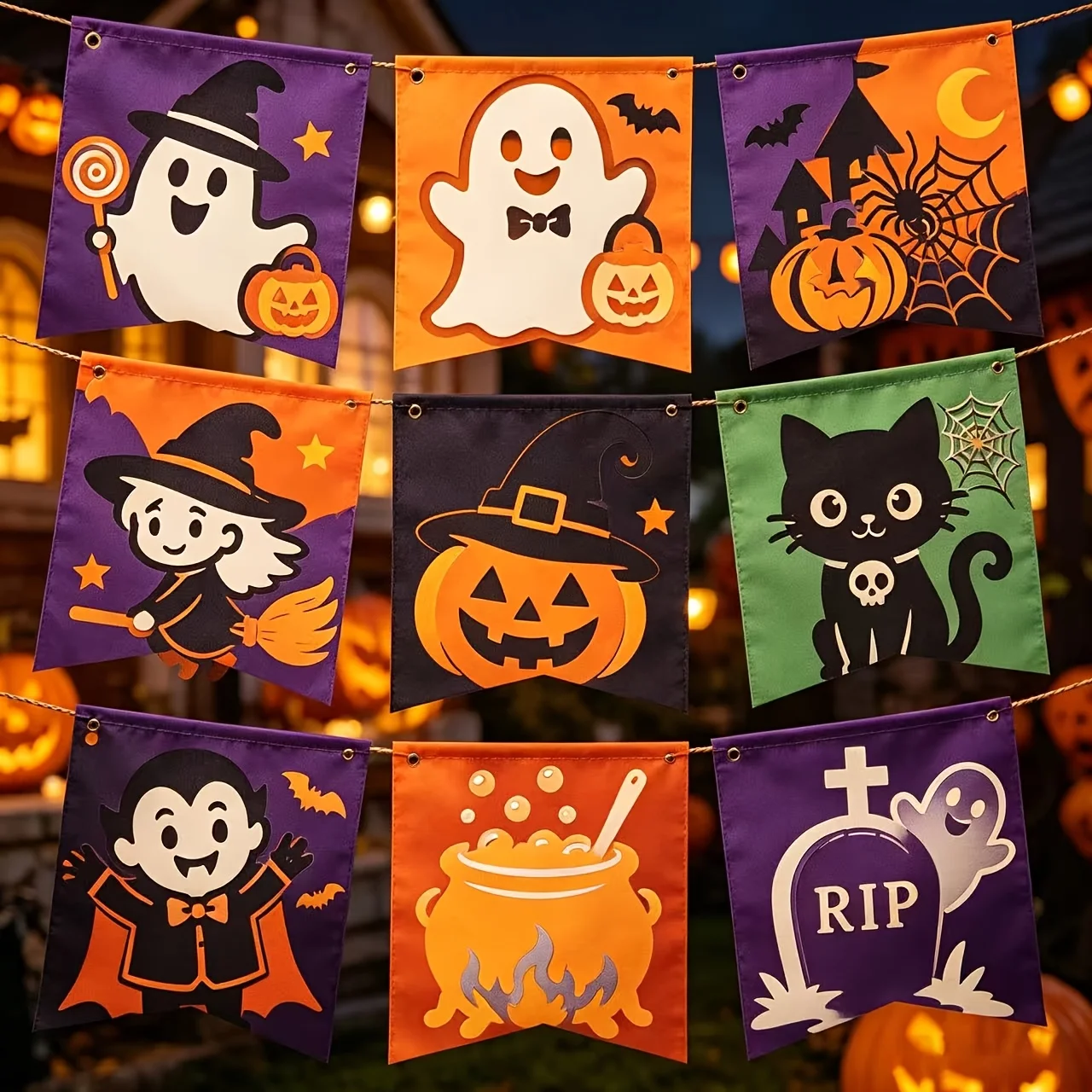 9 Halloween-Ausschnitt-Malschablonen, wiederverwendbar, mit aufgedruckten Bildern von Hexen, Geistern, Kürbissen, Fledermäusen und Cartoon-Katzen; geeignet für Bastelarbeiten, Taschen, Holzbretter und Papier-Graffiti-Sprühlackierungsdekorationen. – Detail 3