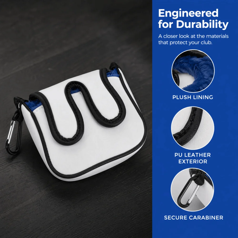 PU Material Putter Headcover Anti-Collision Dust Proof Club Protective Cover Blue Color Soft Lining Square Club Headcover