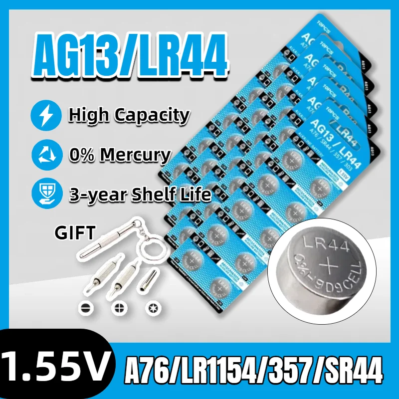 

1.5V Watch Battery LR44 AG13 SR44, Long Lasting Button Cell for Toys, Remote, Calculator, Scales, SP76 SR1154 RW82
