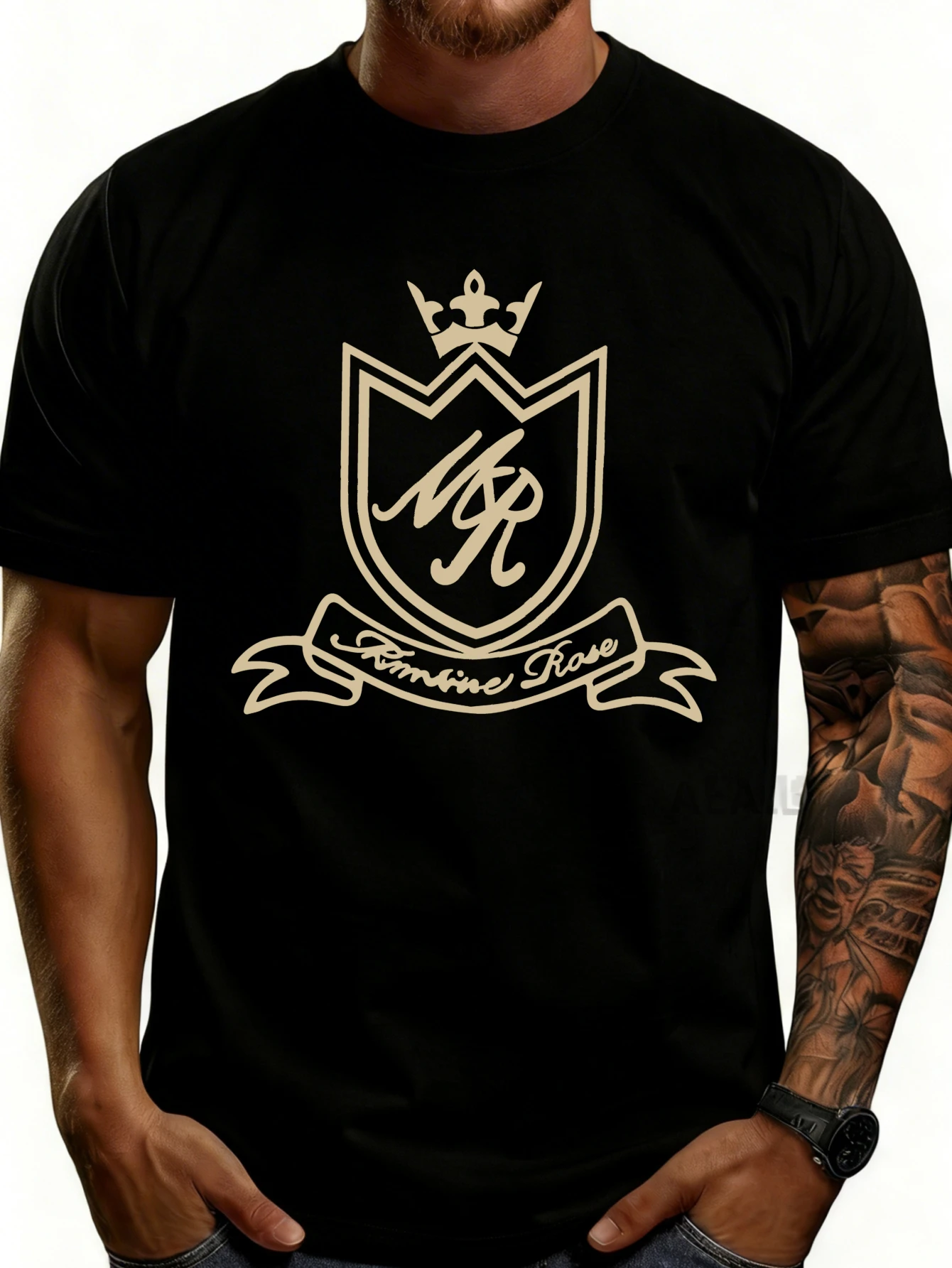 Casual Style Men's T-Shirt with a Crown and Monogram Logo, Suitable for Everyday Wear, Also Makes a Great Gift for a Friend.