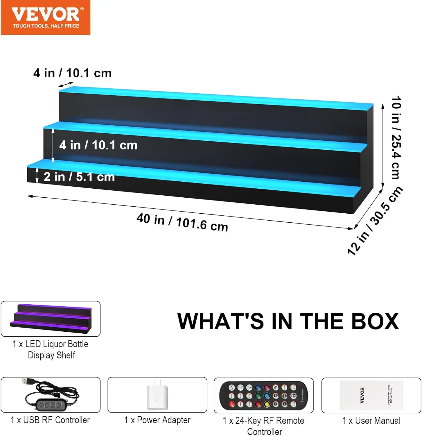 Rak Botol Minuman Berlampu LED, 3 Tingkat 40 Inci, Mendukung USB, Rak Bar Rumah Bercahaya