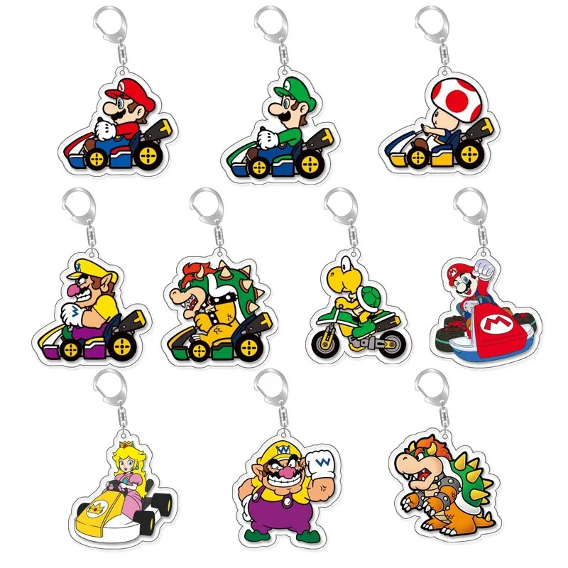 

Super Mario Bros Keychain Acrylic Graphic Decoration Kawaii Cartoon Character Luigi Bowser Backpack Pendant Accessories Toy Gift