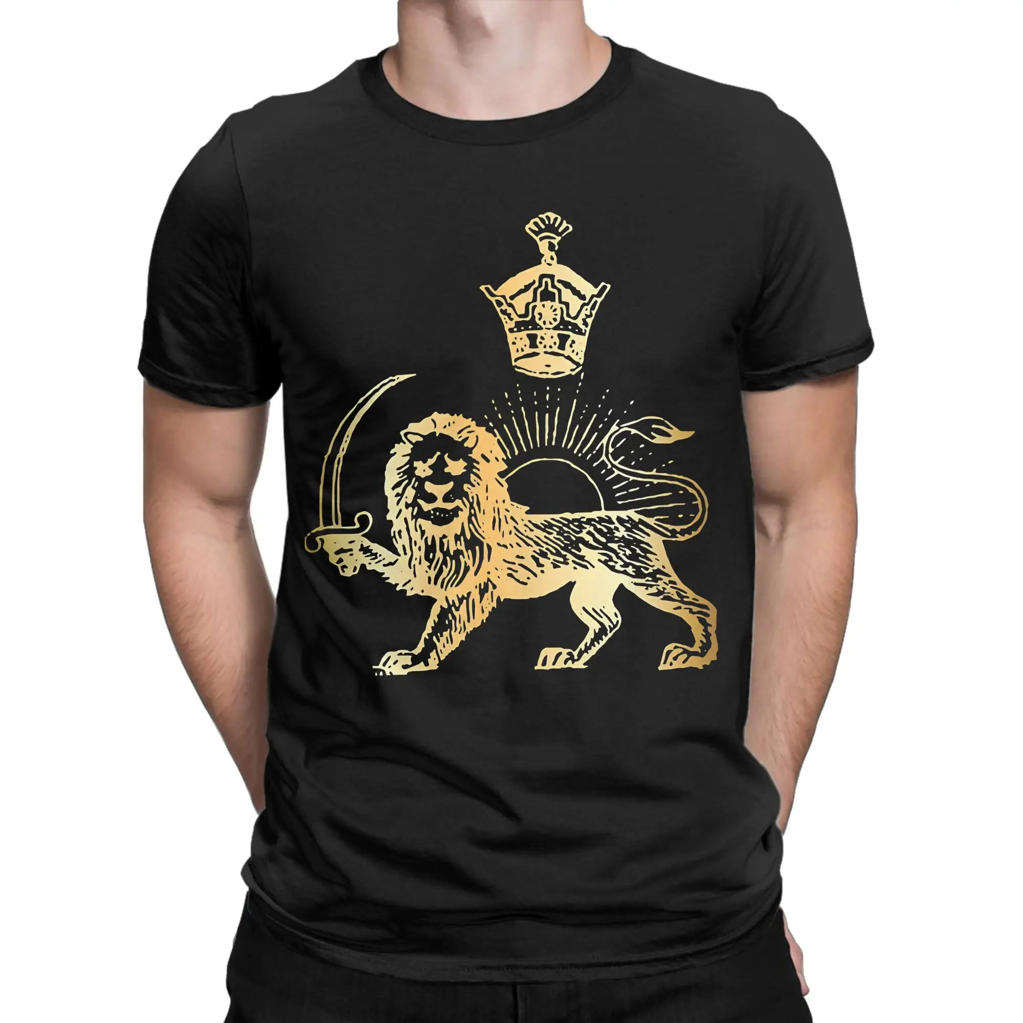 Iranian Persian Flag Lion Ancient Symbol Of Authority And Command T-Shirt Male Cotton T Shirts Summer Tees Plus Size Tops