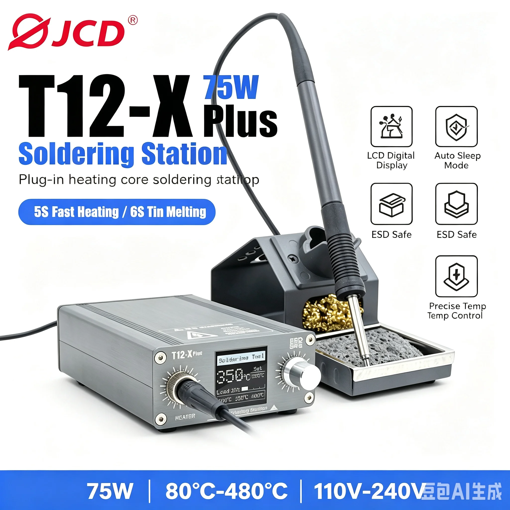 JCD T12-X plus Soldering Station Electronic Soldering Iron with T12 Tips for PCB Repair Mobile Phone Board Welding Repair Tools