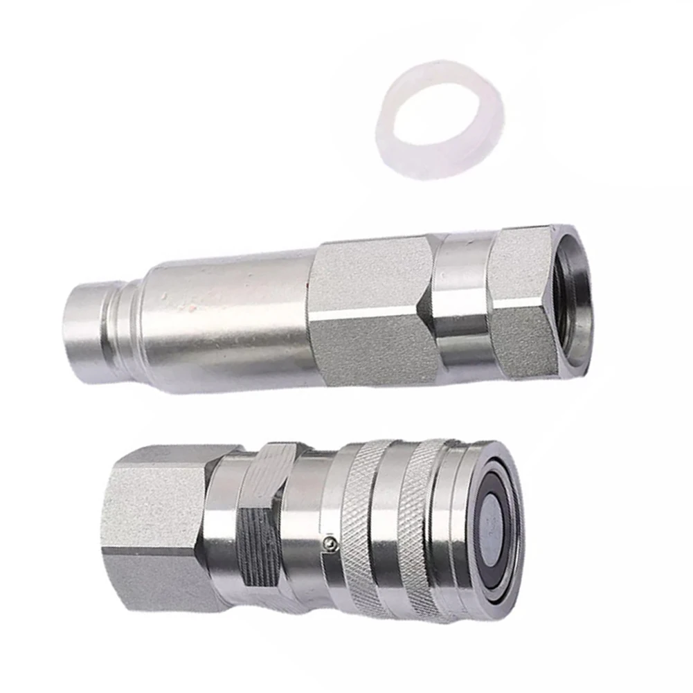 For Bobcat Excavators Male Female Connectors Flat Face Coupler Kit Hydraulic System Upgrade Silver High Reliability
