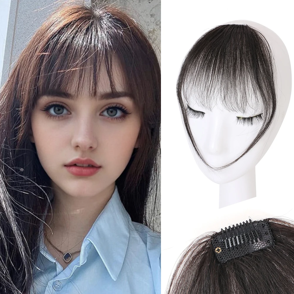 

Накладная челка из натуральных волос с эффектом воздушной пряди, плоская, естественно изогнутая, с прядями по бокам, для ежедневного использования