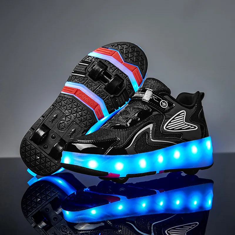 Four Wheels Children Roller Shoes USB Charging Boys & Girls Roller Skates Fashion LED Kids Sneakers Size 29-43