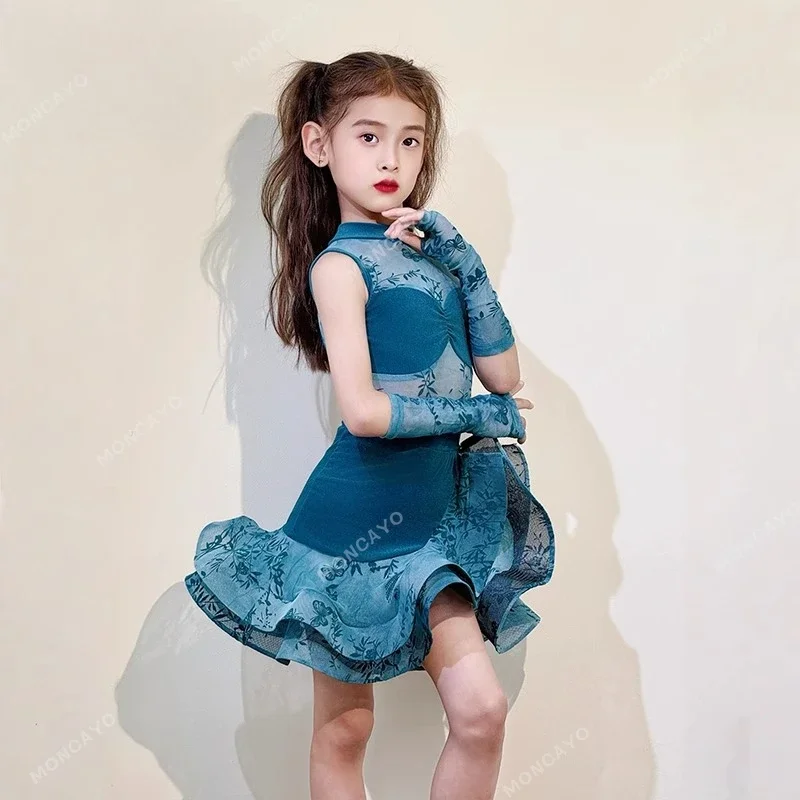 

Ballroom Latin Dance Dress Girls Rumba Samba Tango Dance Costume Girls Performance Suit Kids Latin Practice Dress Dance Clothes