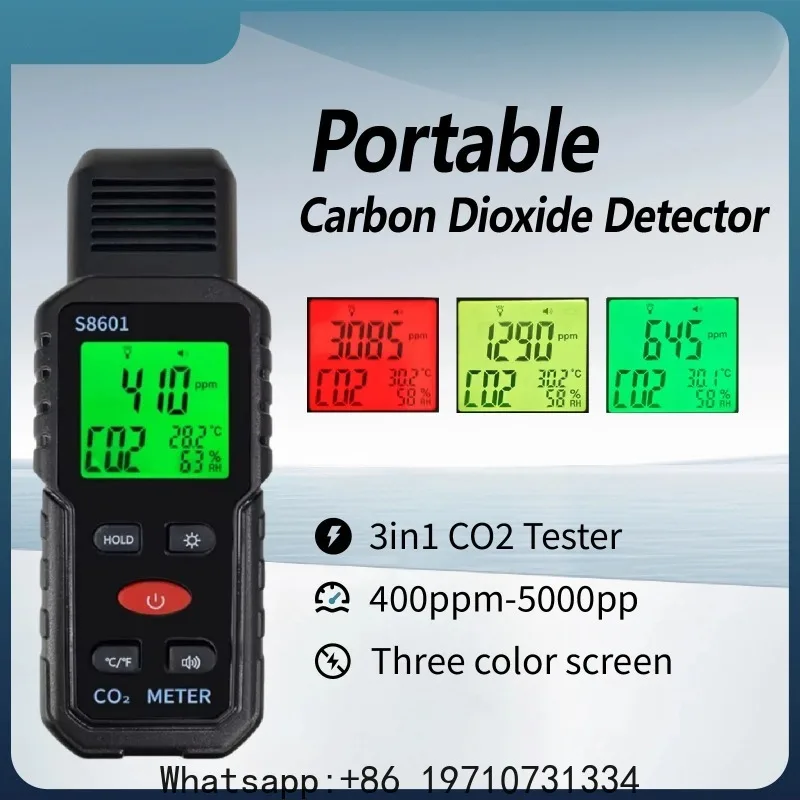 Indoor CO2 Meter Carbon Dioxide Sensor & Alarm NDIR Air Quality Monitor with Temp Humidity LCD Portable High Precision Detector