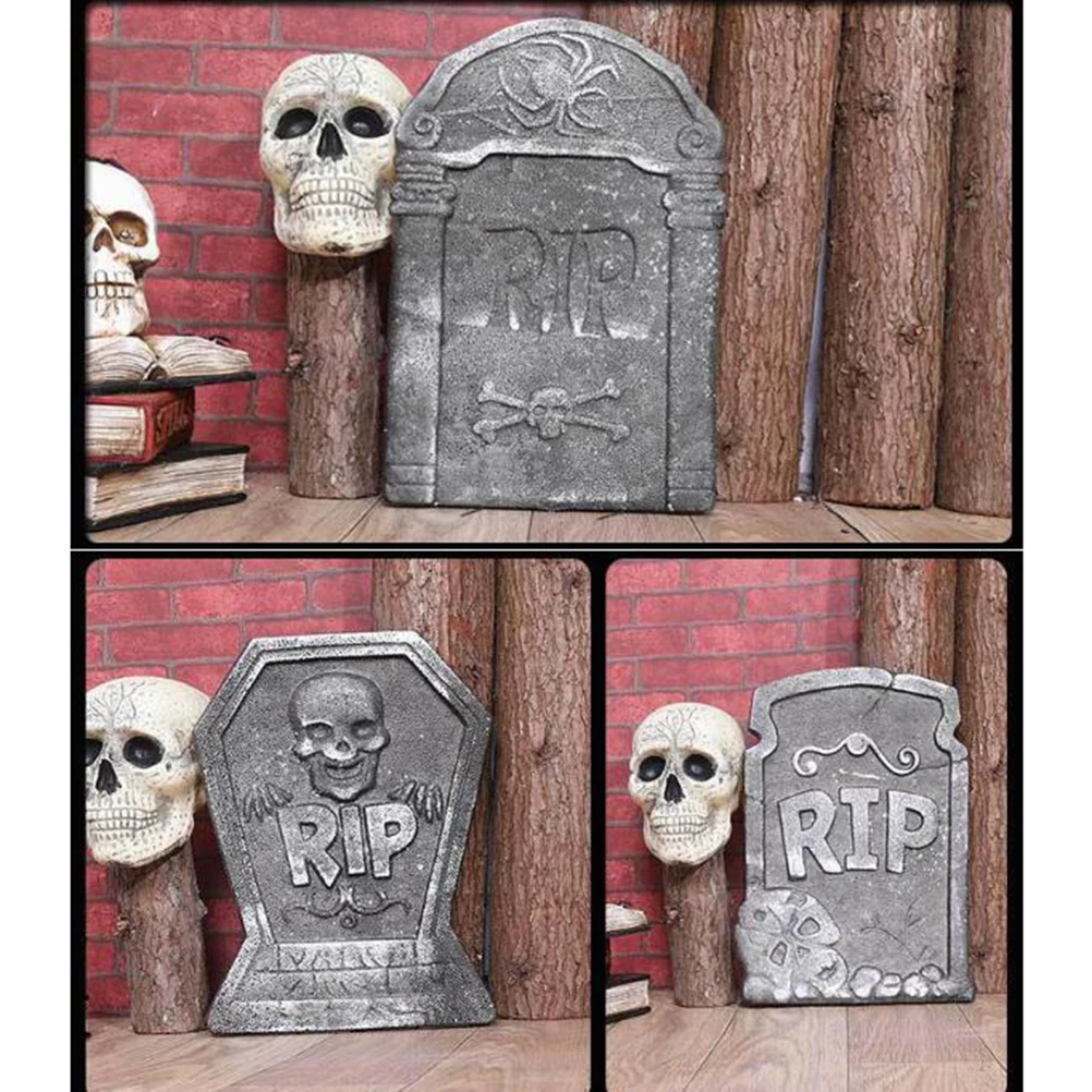 Halloween Foam Tombstone Realistic Stone Finish Lightweight Bat Crossbone Skull Patterns Graveyard Party Yard Decor Outdoor