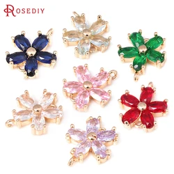 6PCS 18K Gold Color Brass and Zircon 2 Holes Flower Connect Charms Pendants Diy Jewelry Making Earrings Accessories for Women
