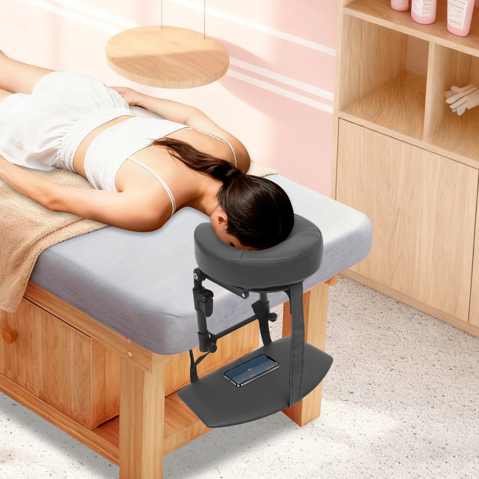 14-45cm Adjustable Height Headrest Face Pillow Cradle & Support Bracket Salon Home Mattress Massage Kit with Rounded Corners