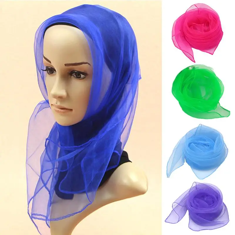 70*70cm Transparent Organza Scarf Chiffon Square Scarfs Thin Silk Scarves Neck Shawl Stage Performance Scarf Pure Color