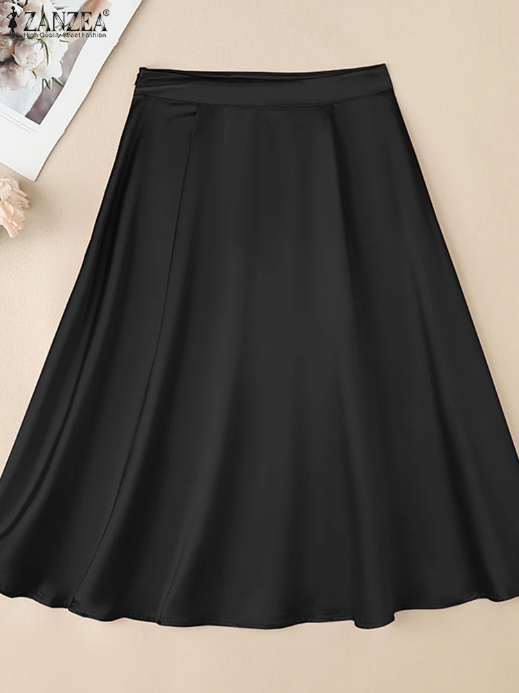 

ZANZEA Summer Overskirts Fashion Women High Waist Solid Satin Skirts Casual Party Midi Skirt Elegant A-line OL Work Faldas Saia