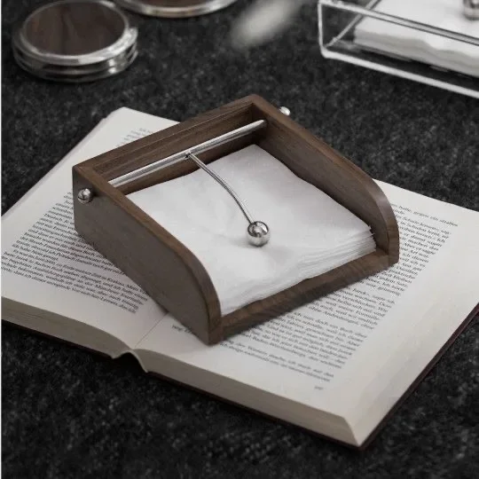 Solid Wood Stainless Steel Tissue Holder Decoration Home Dining Room Furnishing Ornaments Hotel Restaurant Paper Drawer Crafts