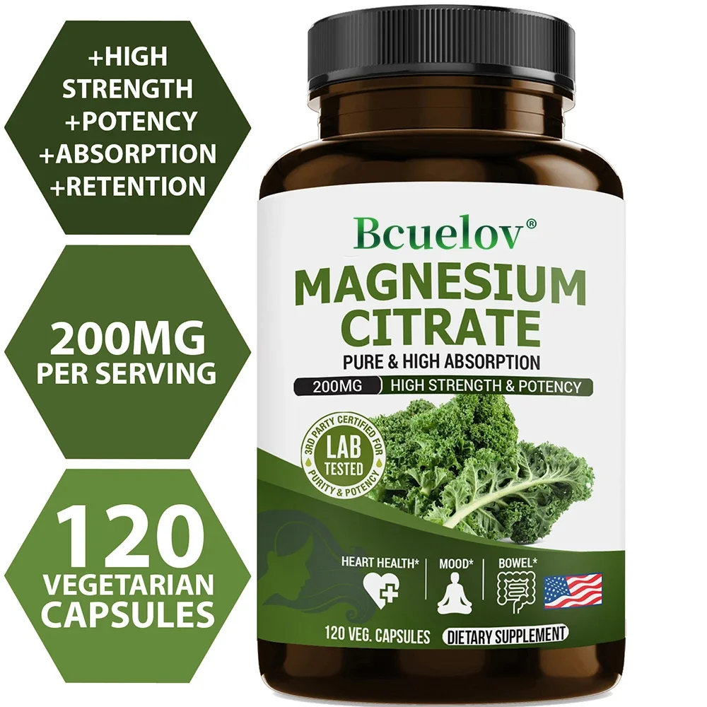 Magnesium Citrate 200 Mg - Heart, Bone, Mood, Sleep Supplement, Gut Support