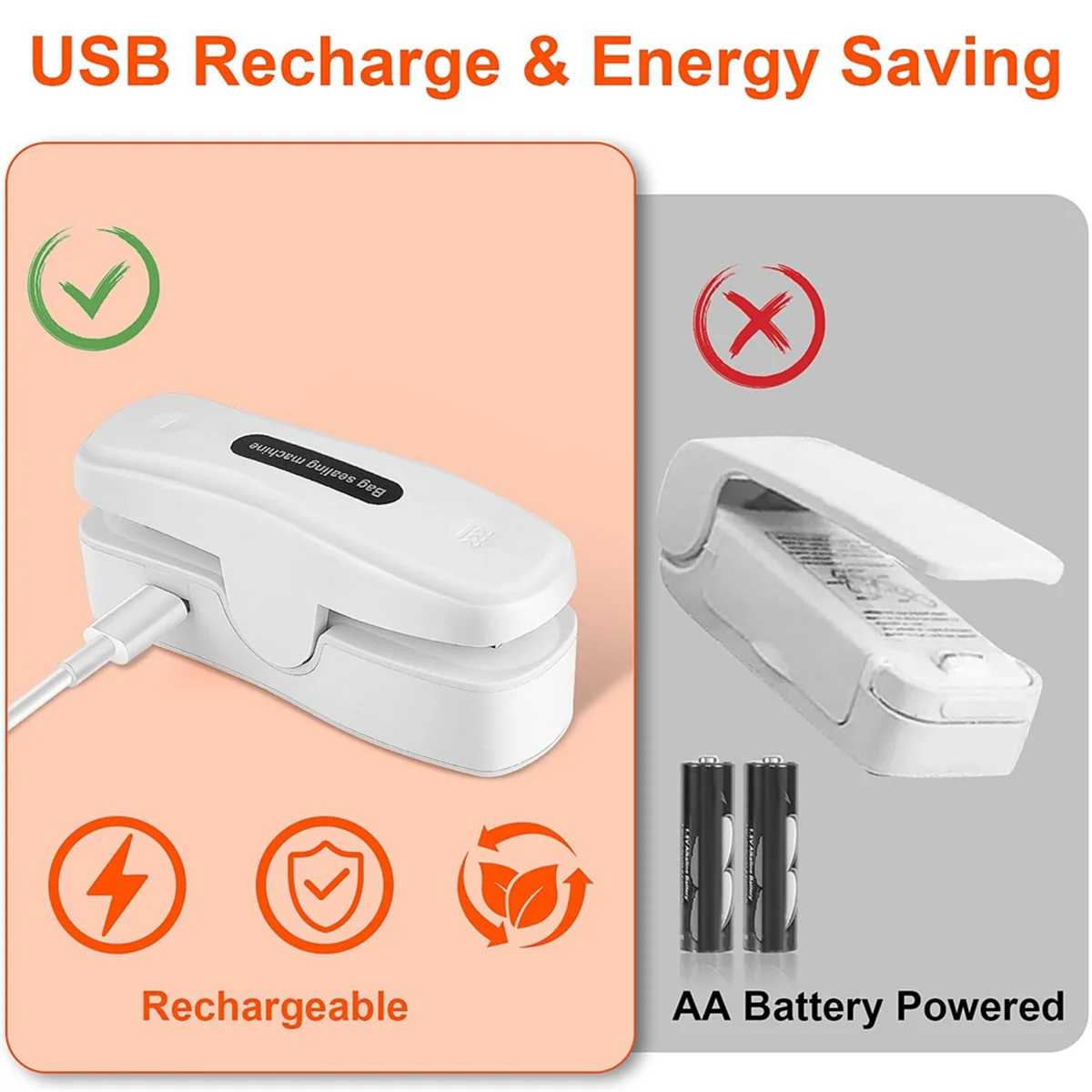 Mini sellador de bolsas recargable, sellador térmico 2 en 1 con cortador para bolsas de patatas fritas, almacenamiento de alimentos portátil, aperitivos, frescura