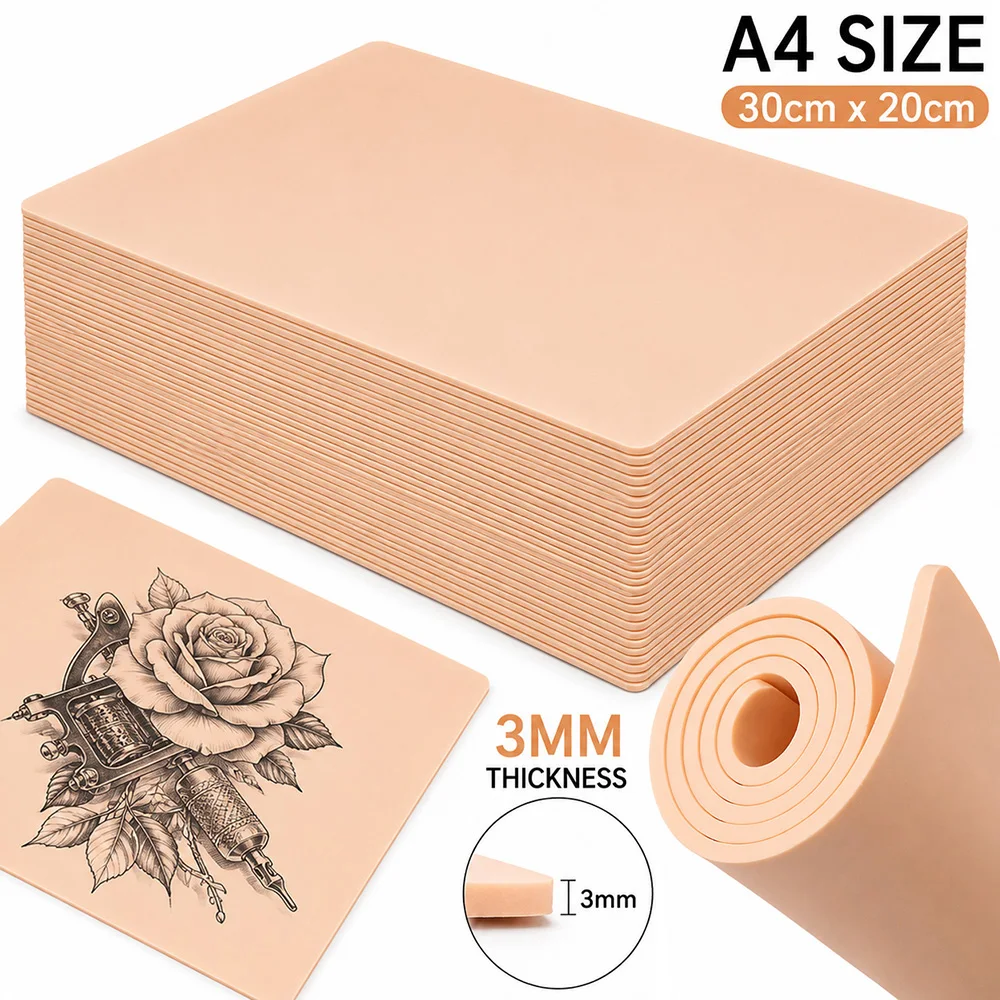 A4 Size Tattoo Practice Skin 3mm Blank Fake Tattoo Skin Synthetic Tattoo Training Skin for Permanent Makeup Tattoo Accessories