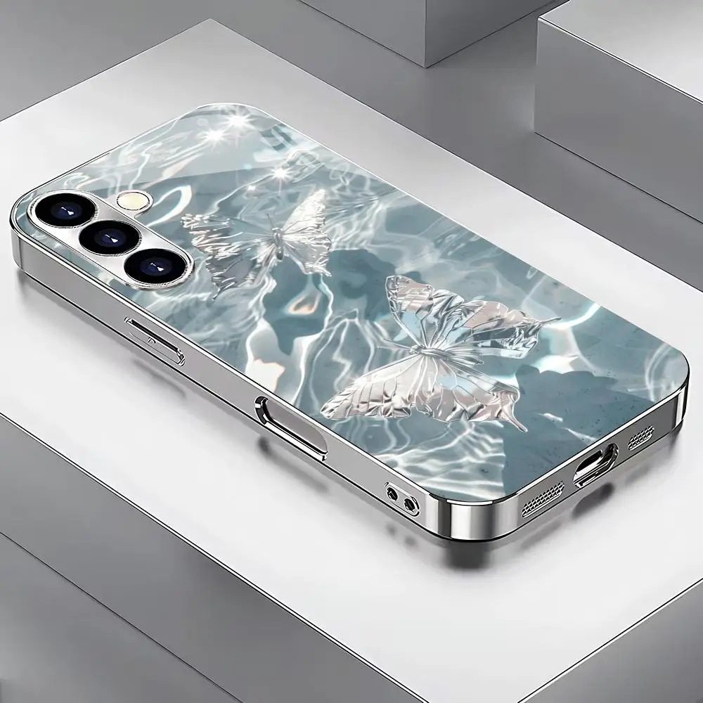 Water butterfly electroplated glass phone case suitable for Samsung Galaxy S26 S25 S24 S23 S22 S20 FE/Ultra/Plus anti drop