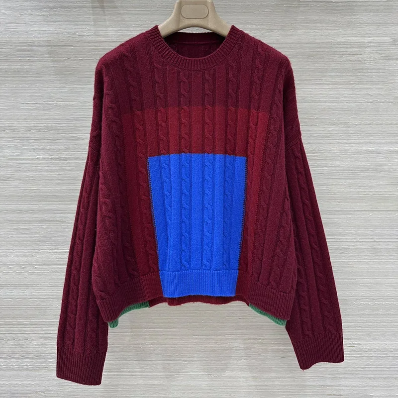 

Высококачественный свободный и мягкий женский свитер с закругленными краями и ромбовидным узором, пуловер с блестками 251016131