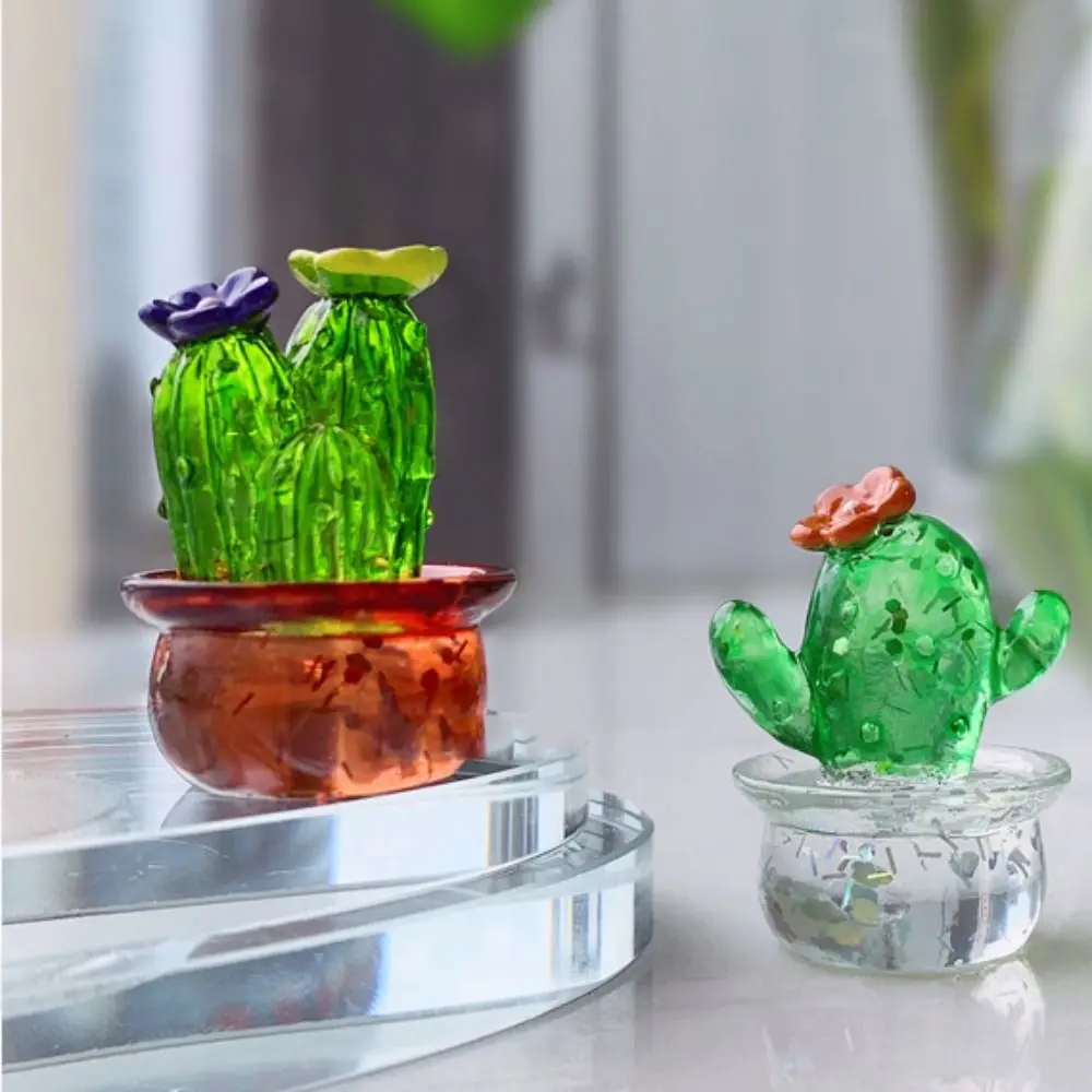 1Pcs Handmade Murano Glass Cactus Figurines Ornaments Desktop Craft Adornment Creative Colorful Cute Miniature Plant Home Decor