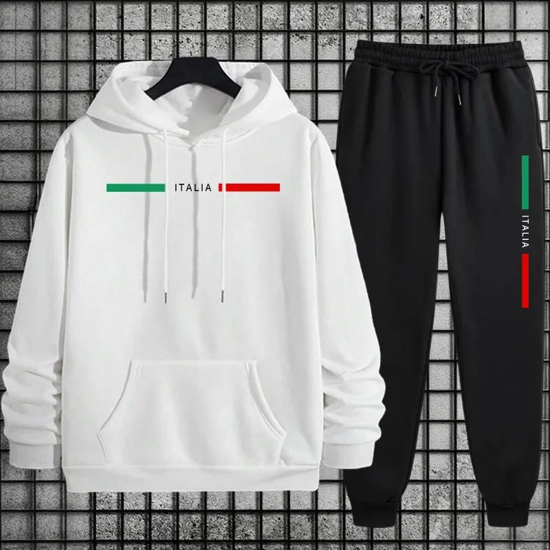 New Autumn Winter Male Sportswear Set Hoodie with Trousers Casual Training Suits Modern Athletic Fashion Daily Workout Clothing