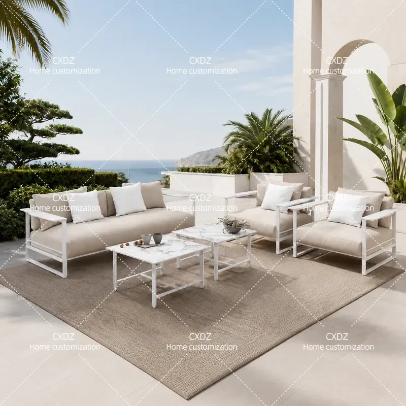 Outdoor Aluminum Alloy Sofa Set Waterproof Sunproof Villa Terrace Courtyard Garden Furniture Living Room Sectional Couch
