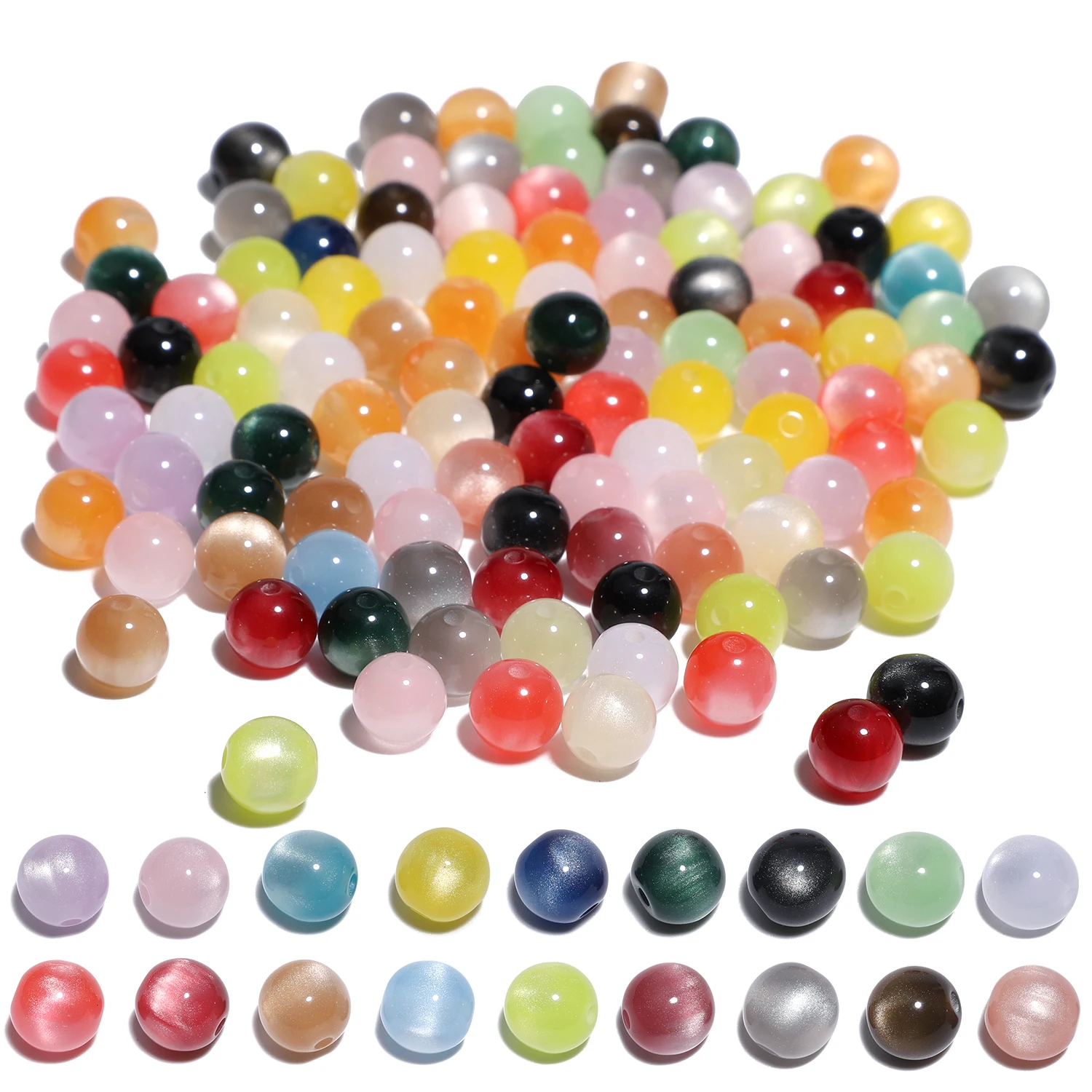 Mixed Colors Shiny Resin Cat Eye Beads Round Loose Spacer Beads For Jewelry Making DIY Necklace Bracelets Accessories 8mm 50pcs