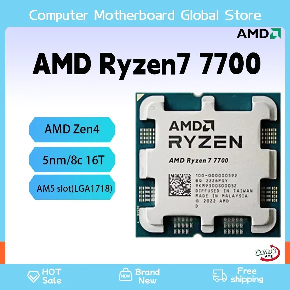 AMD Ryzen 7 7700 Novo CPU Processor R7 7700 Brand Am5 Processor 5NM L3=32M 65w TDP For DDR5 B650m Aorus AX wifi Motherboard