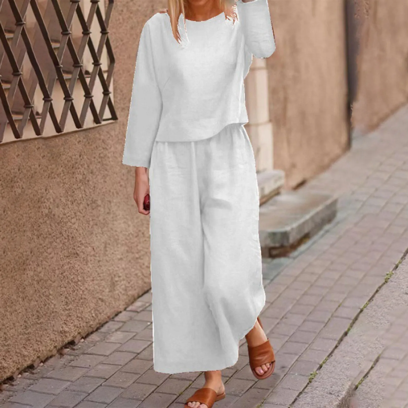 

Women's Casual Pure Color Wide Leg Pant Suit 2 Piece Long Pants Outfit Border Fashion Set Casual Elegant Women's Pants Set