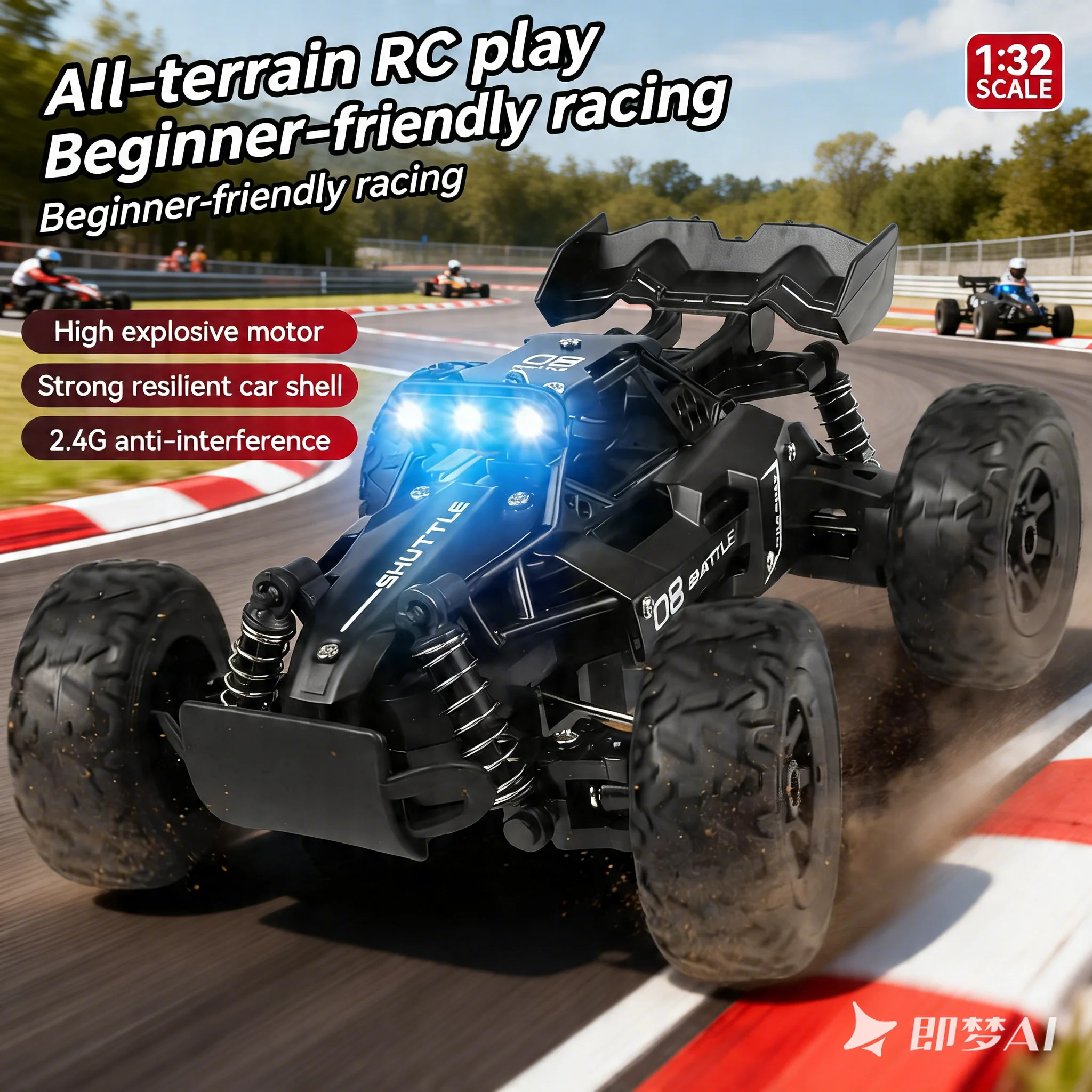 New Alloy RC Car 1:32 Off-Road Conquer All Terrain High Speed Climbing Drifting Brushless LED Lights Remote Control Toy For Boys
