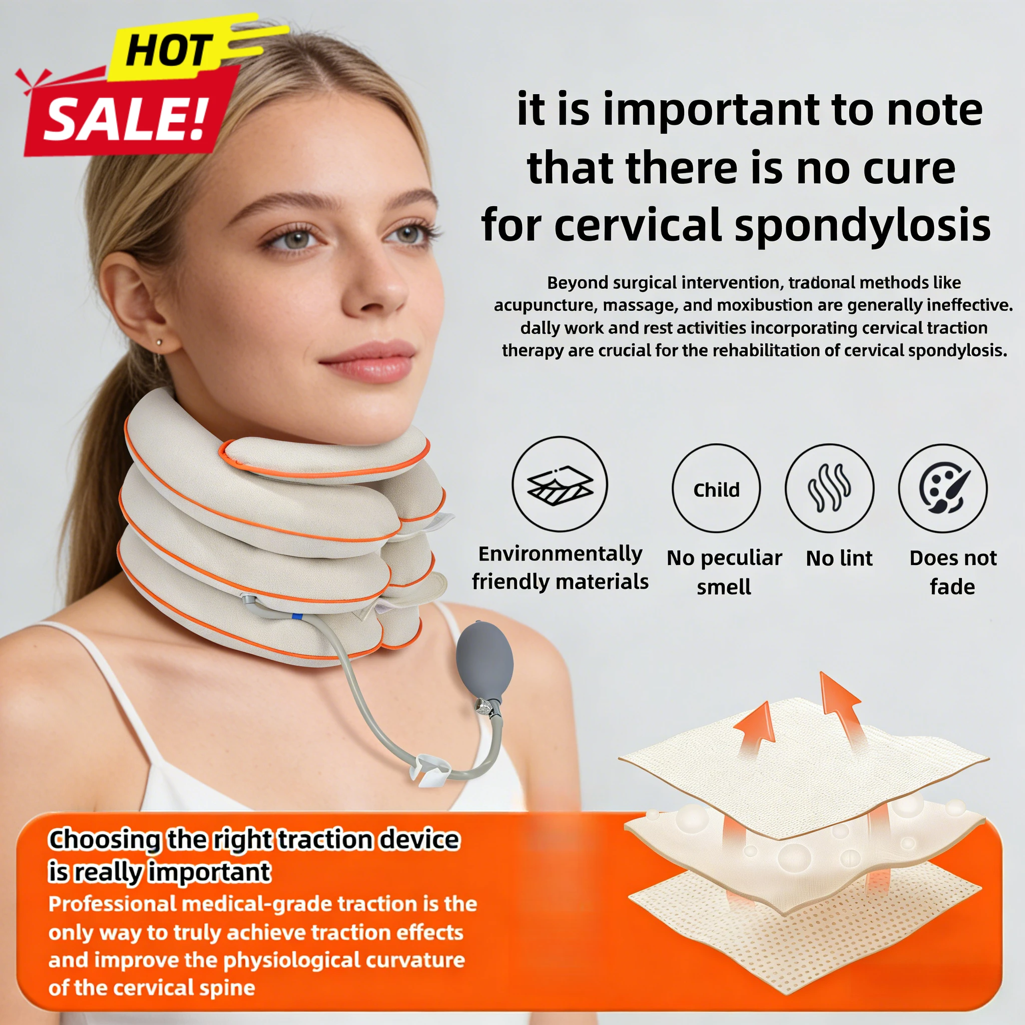 

Medical Grade Inflatable Cervical Traction Brace Neck Pain Relief Pillow for Neck Alignment and Spine Health Easy To Carry