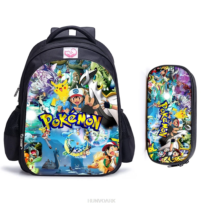 Pokemon Backpack 2pcs Set Children Anime Rucksack Kids Cartoon Knapsack Baby Pikachu Boys Girls School Bags