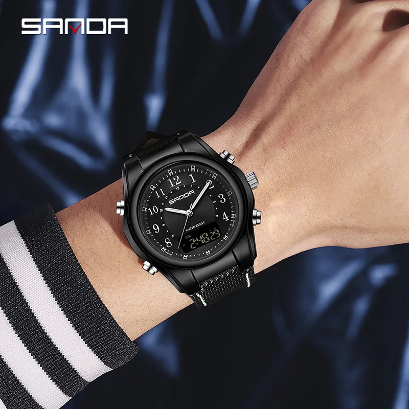 SANDA Digital LED Watch Men Military Sport Quartz Wristwatch Top Brand Luxury Stopwatch Waterproof Male Electronic Clock 3176
