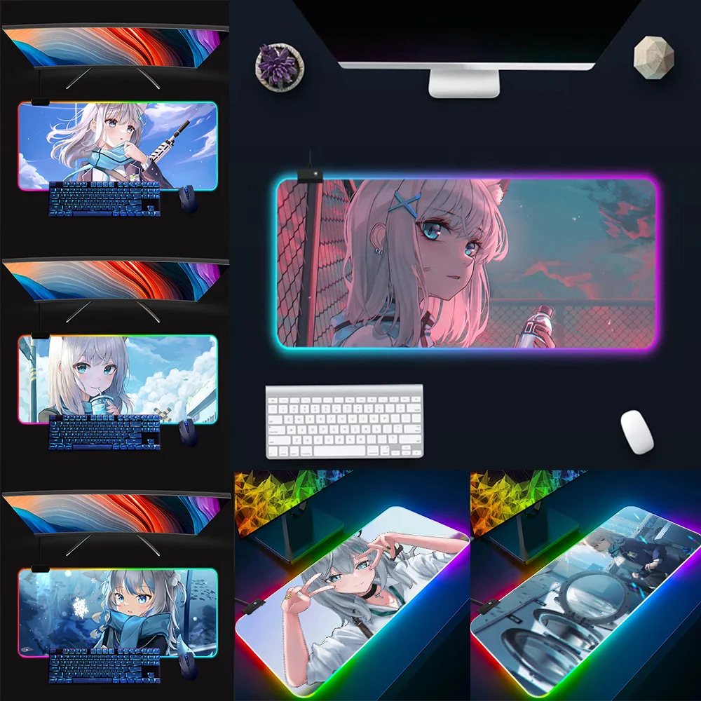 

Shiroko Blue Archive Girls RGB Pc Gamer Keyboard Mouse Pad Mousepad LED Glowing Mouse Mats Rubber Gaming Computer Mausepad