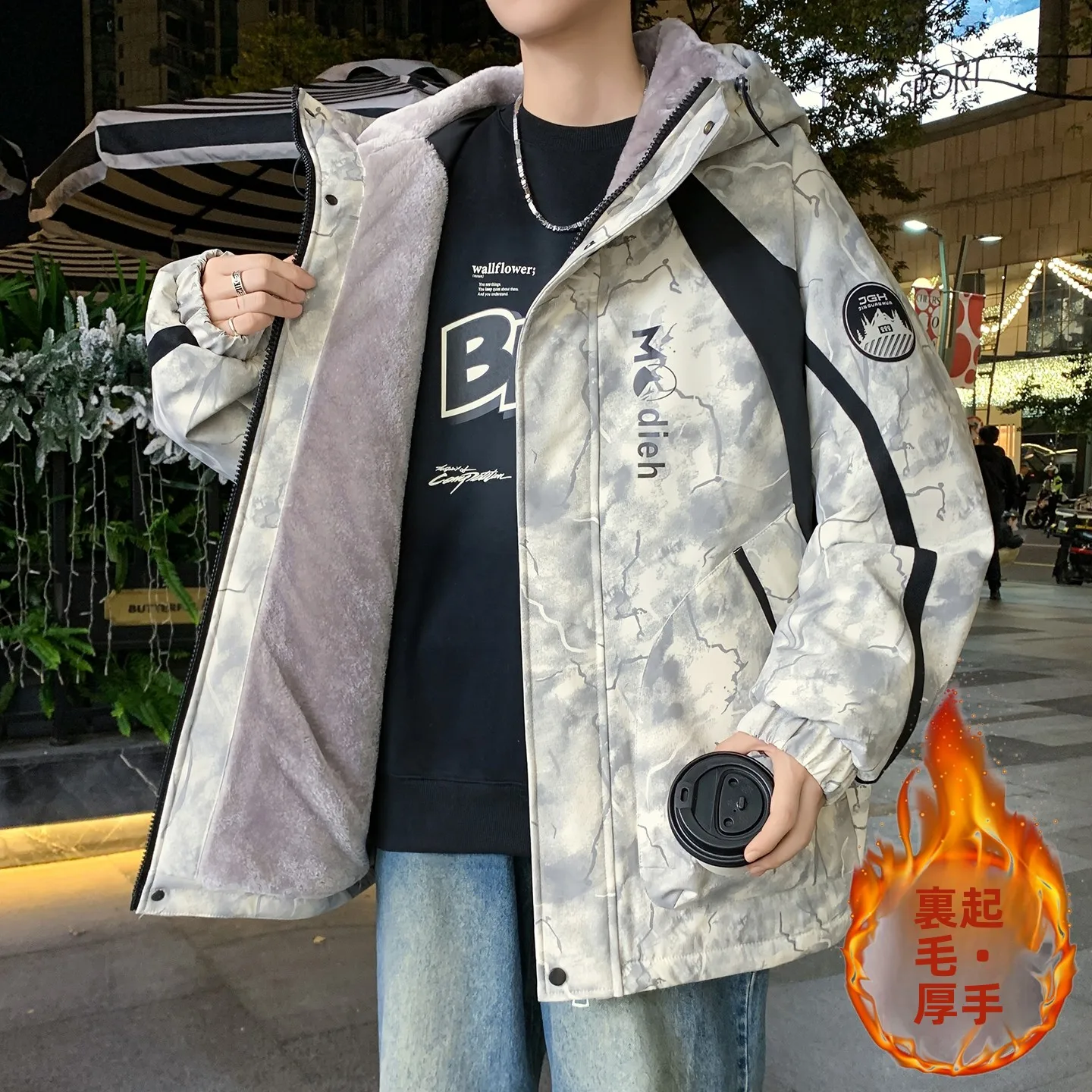 

Утепленная зимняя куртка для мужчин: молодежная приталенная парка с капюшоном, хлопковое пальто, теплое повседневное модное пальто с длинными рукавами на молнии