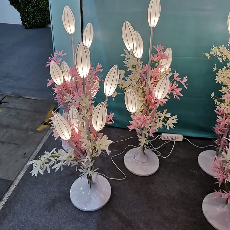 OUFULA Modern White lily Wedding Lights Festive AtmosphereLED Light for Party Stage Road Lead Background Decoration