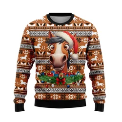 Fall Fashion Horse Graphic Print Sweatshirts Men Women Funny Ugly Sweater Xmas Holiday Crewneck Animal Sweater For Men Clothes