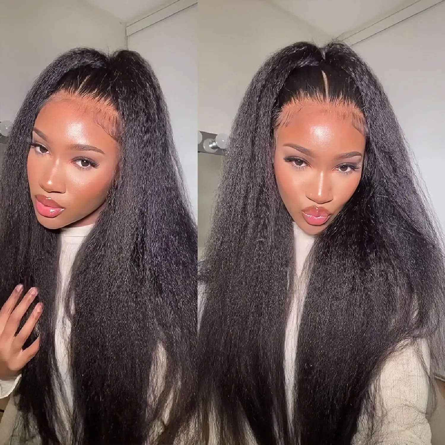 

Transparent Kinky Straight Lace Front Wig Pre Plucked Yaki Brazilian 13x4 Lace Closure Human Hair Wig For Woman Natural Hairline